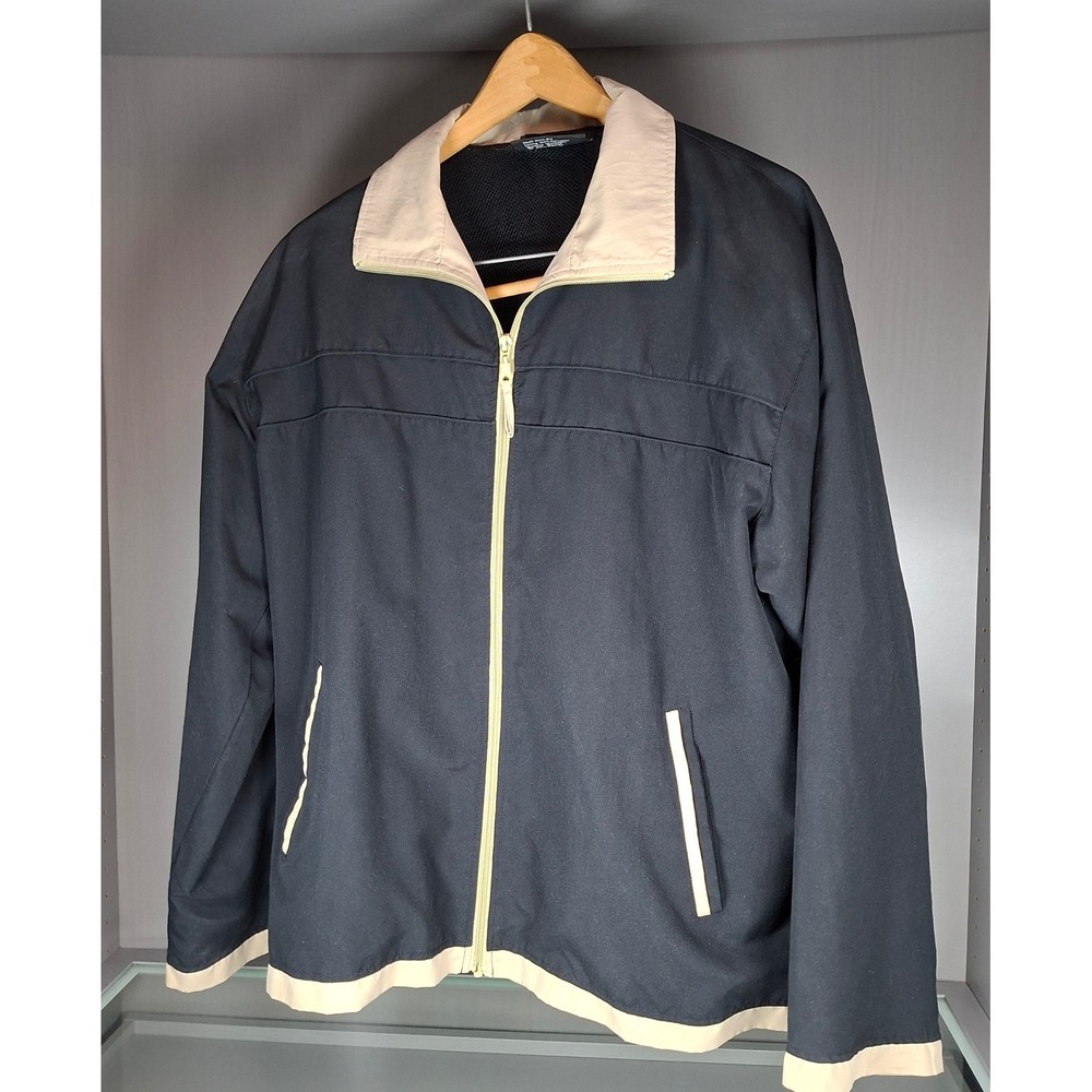 Gianni Ferrara Mens Windbreaker Jacket Large Black Tan Full Zip Sportswear Y2K